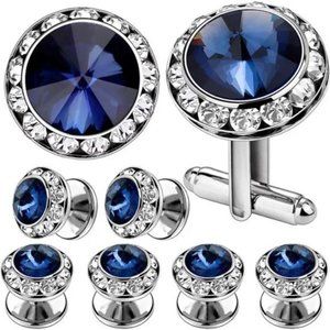 Mulit-Colors Crystal Cuff Links and Studs Set for Mens Tuxedo Shirt Wedding